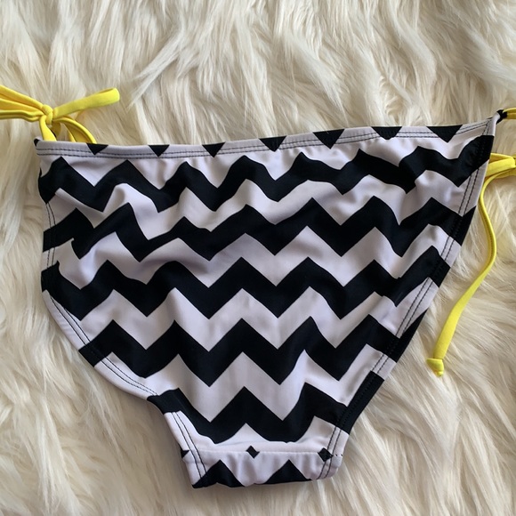 Brand new black and white chevron with yellow string bikini bottom - Picture 3 of 4